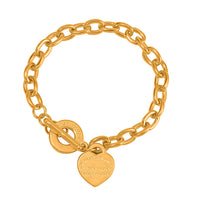 24K Yellow Gold Electroform Curb Chain Bracelet with Heart Charm (6.50 In) 8.25 Grams