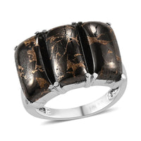 Matrix Silver Shungite 3 Stone Ring in Stainless Steel 5.50 ctw