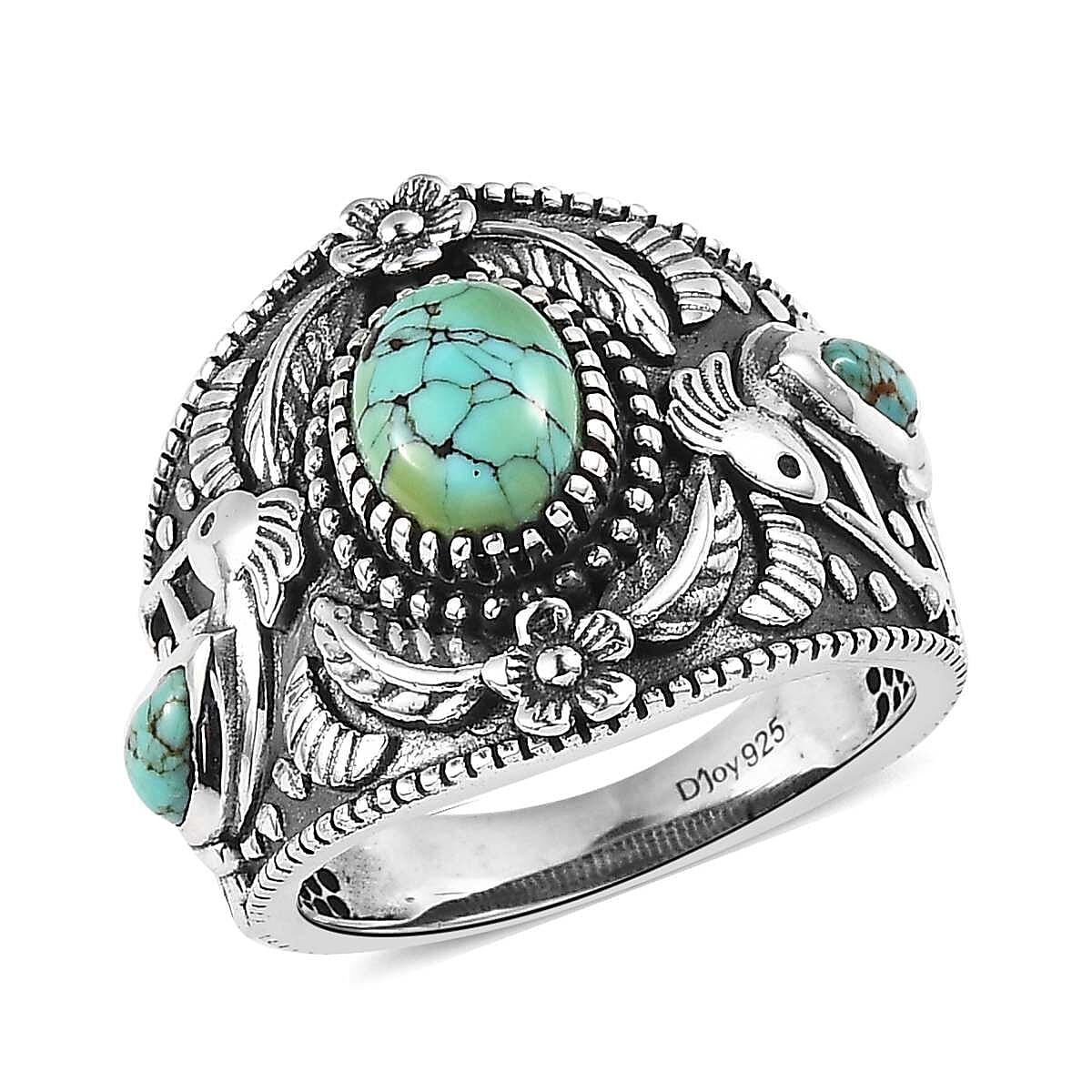 Artisan Crafted Blue Moon Turquoise Kokopelli Ring in Sterling Silver (Del. in 5-7 Days) 1.50 ctw