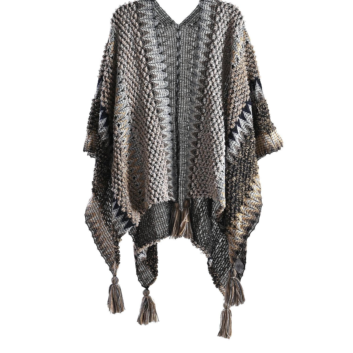 Grey Color Zigzag Pattern Knitted Shawl (51.18"x39.37")