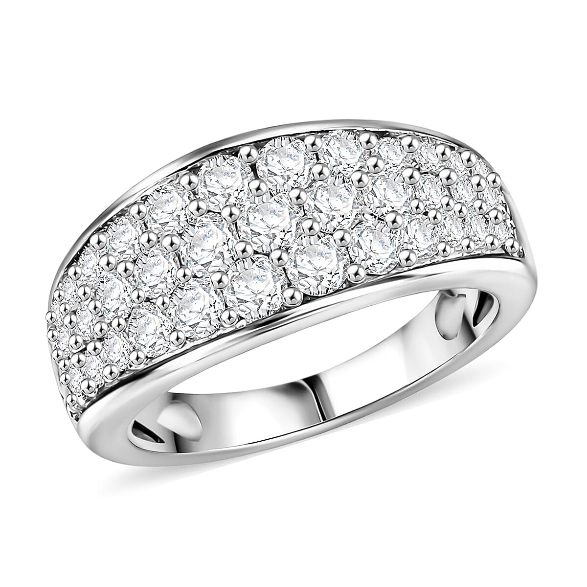 Moissanite Ring in Platinum Over Sterling Silver (Size 10.0) 0.85 ctw