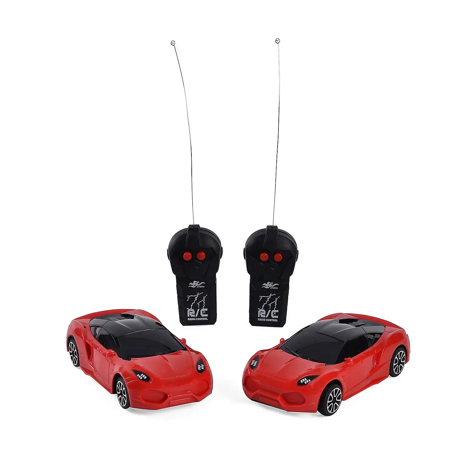 Set of 2 Red Channel Car with 3D Lights (3xAA for Car, 2xAA for Controller Battery Not Included)
