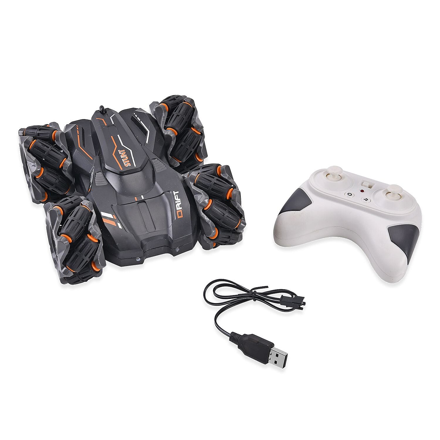 8 Channels Remote Control Double-sided Stunt Drift Car with Lights and Music - Orange (2xAA Battery Not Included)