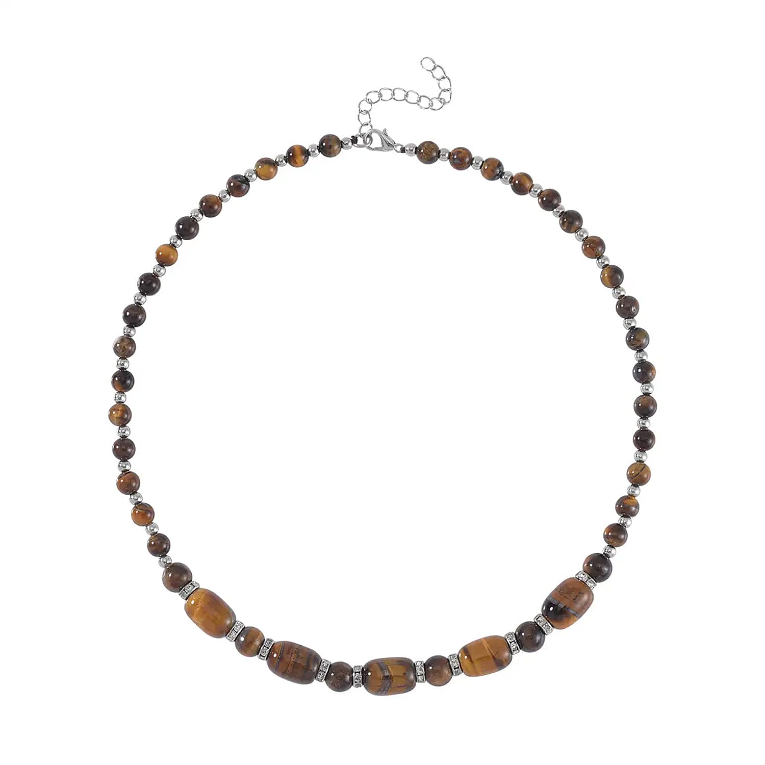 Red Tiger's Eye, Austrian Crystal Beaded Necklace (18-20 Inches) in Silvertone 142.00 ctw