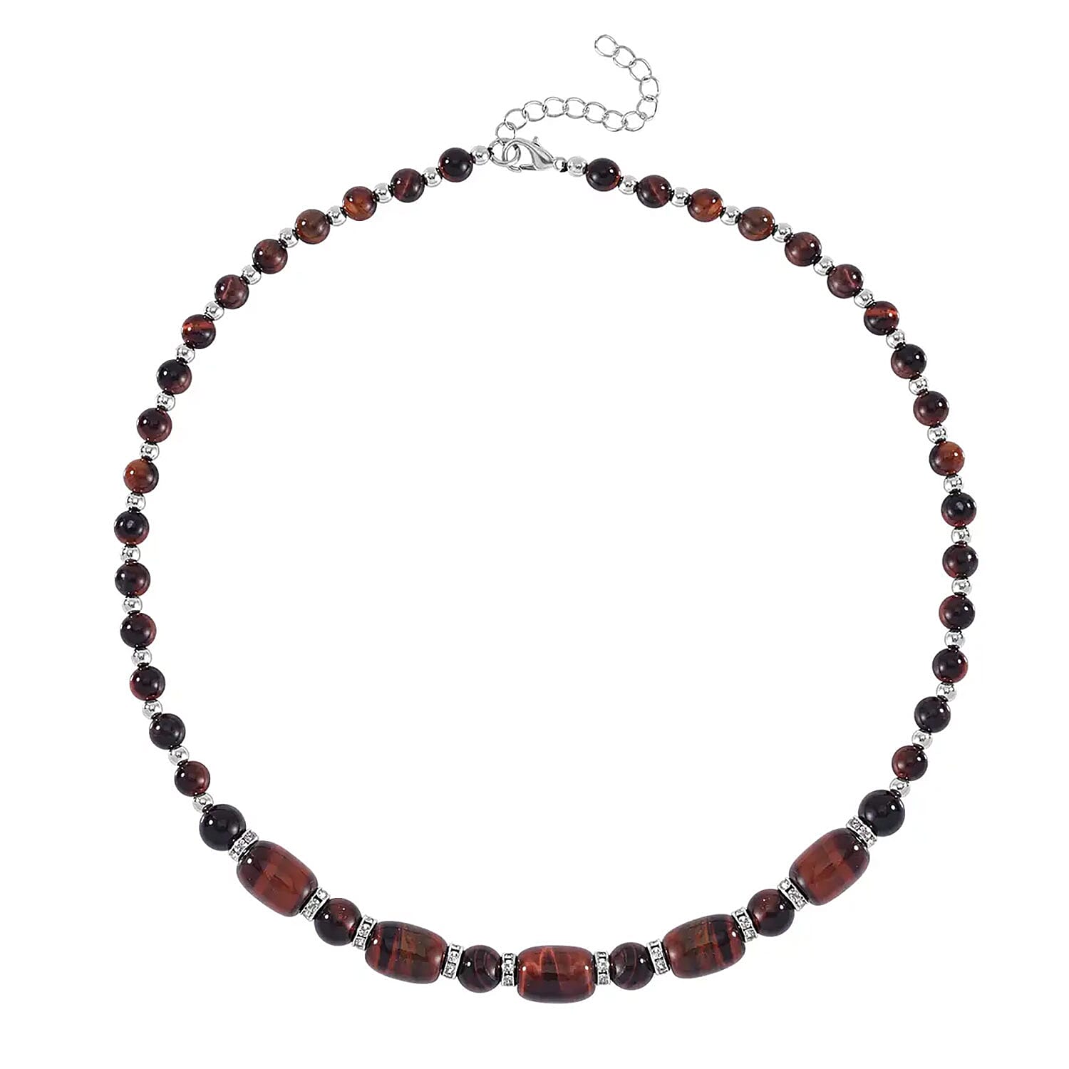 Red Tiger's Eye, Austrian Crystal Beaded Necklace (18-20 Inches) in Silvertone 142.00 ctw