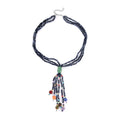 Green Aventurine, Multi Glass, Multi Gemstone Beaded 3 Row Tassels Necklace 18-20 Inches in Silvertone 72.50 ctw - Sticky add to cart bar