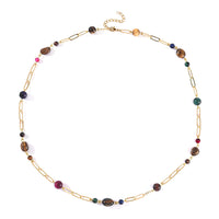 Multi Color Tiger's Eye Paper Clip Chain Necklace (28-30 Inches) in Goldtone 128.00 ctw