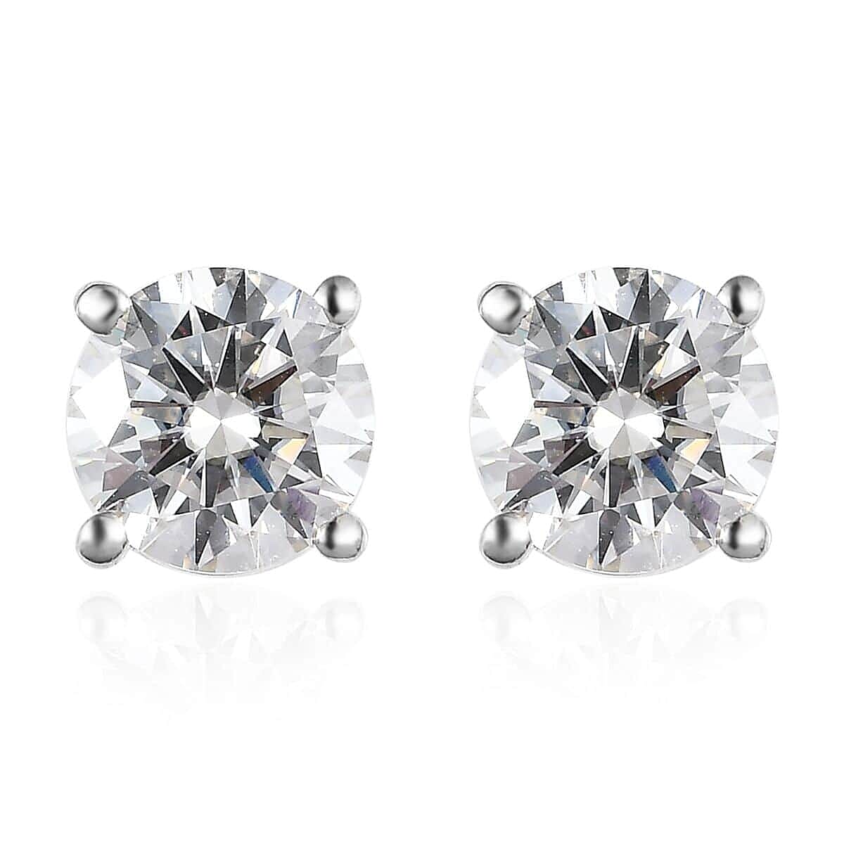 120 Facets Moissanite (Rnd 6.5mm) Stud Earrings in Platinum Over Sterling Silver 2.00 ctw