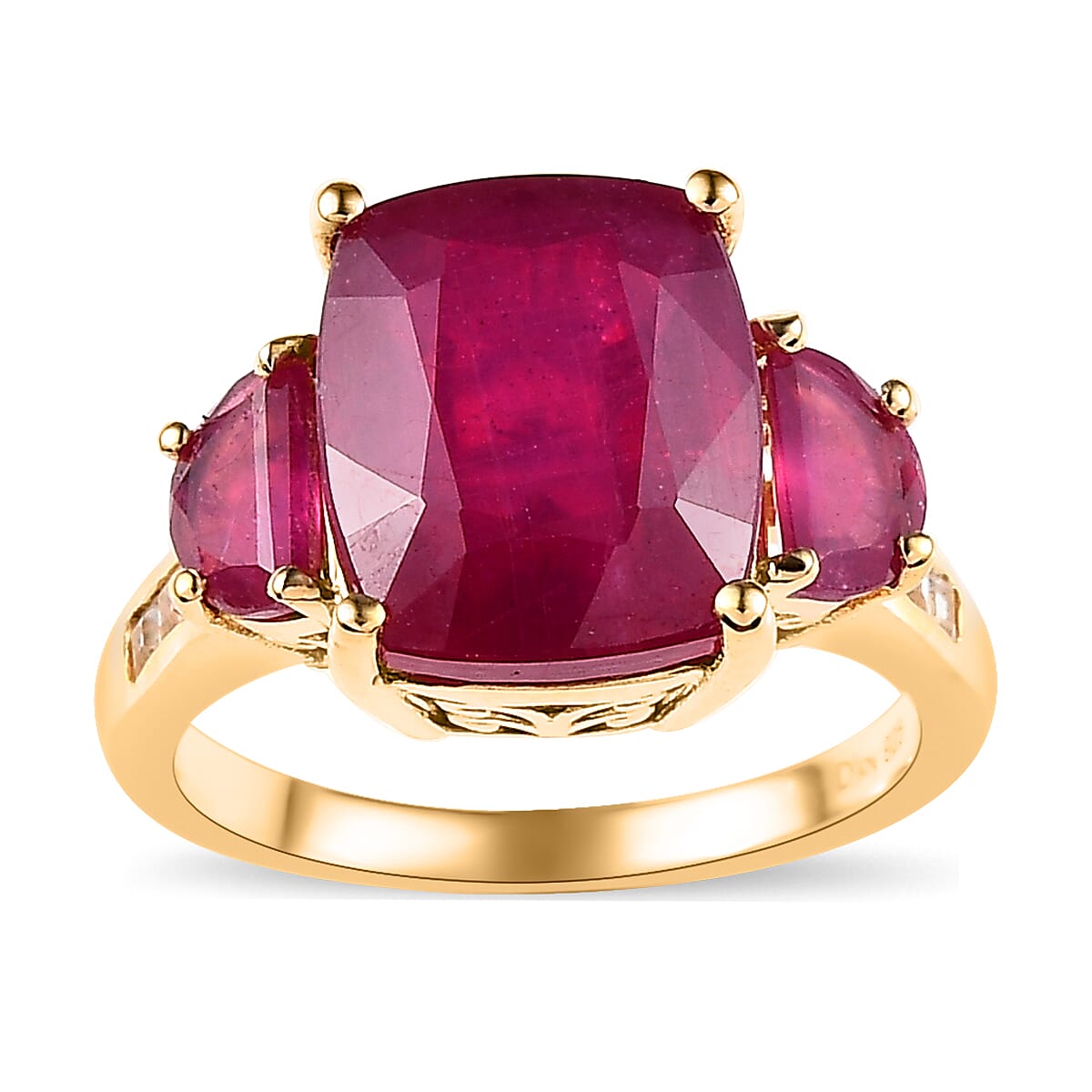 TLV Niassa Ruby (FF), White Topaz Ring in Vermeil YG Over Sterling Silver (Size 10.0) 10.00 ctw