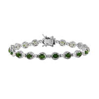 Chrome Diopside and White Zircon Bracelet in Platinum Over Sterling Silver (8.00 In) 8.90 ctw