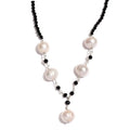 White Freshwater Pearl and Thai Black Spinel Necklace 20 Inches in Sterling Silver 20.00 ctw - Sticky add to cart bar