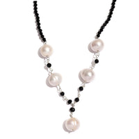 White Freshwater Pearl and Thai Black Spinel Necklace 20 Inches in Sterling Silver 20.00 ctw