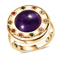 African Amethyst, Multi-Tourmaline Ring in 14K YG Over Sterling Silver (Size 5.5) 7.40 ctw