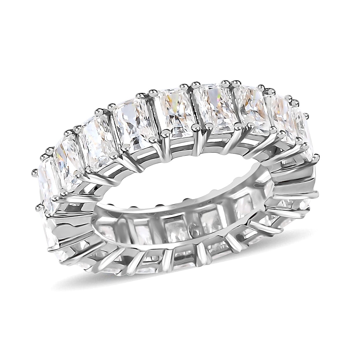 Radiant Cut Moissanite Band Ring in Platinum Over Sterling Silver 5.35 ctw