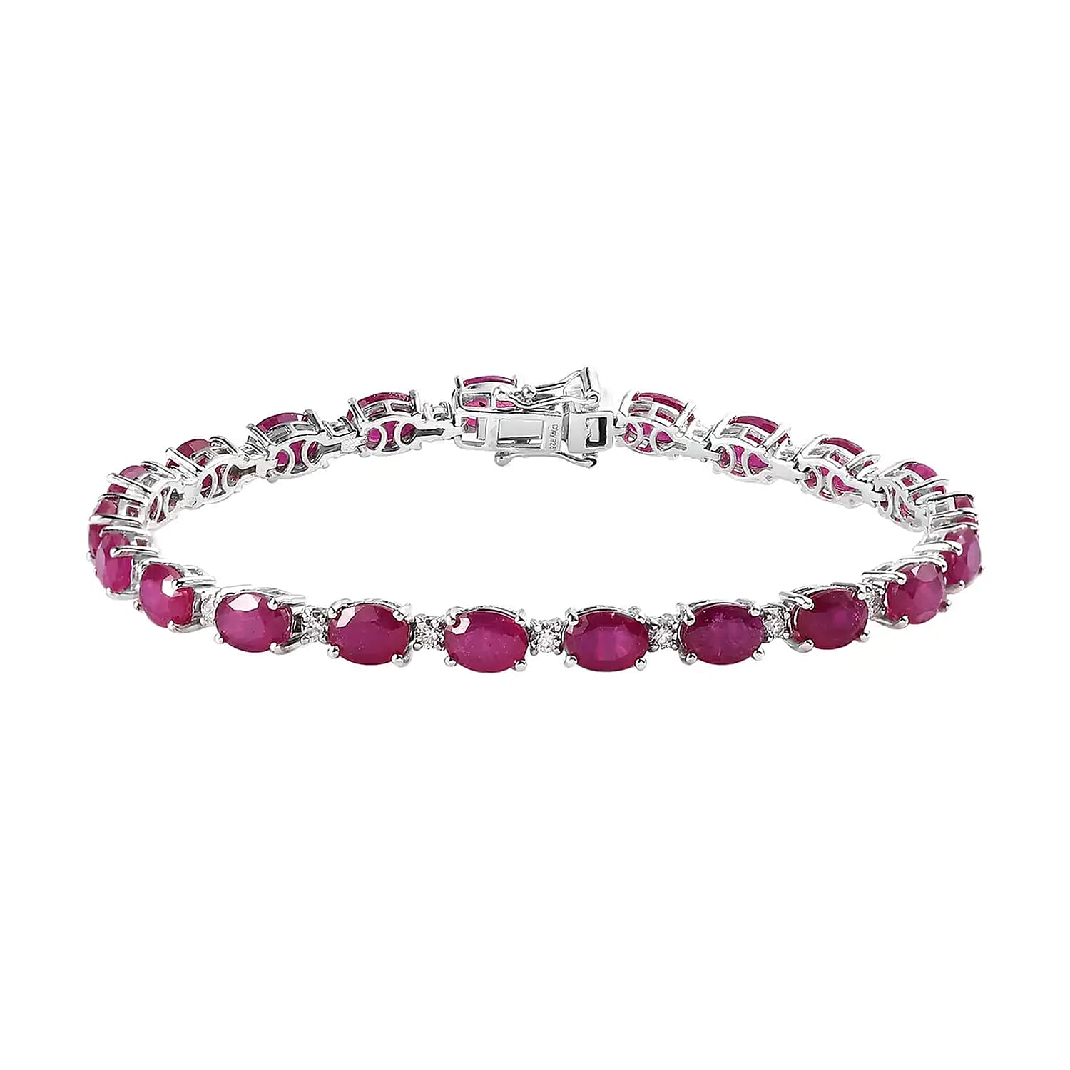 Niassa Ruby (FF) and Moissanite Bracelet in Platinum Over Sterling Silver (6.50 In) 20.50 ctw