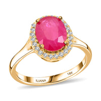 Certified & Appraised Iliana 18K Yellow Gold AAA Montepuez Ruby, Diamond (G-H, SI) (0.20 cts) Halo Ring (Size 10.0) 2.50 ctw