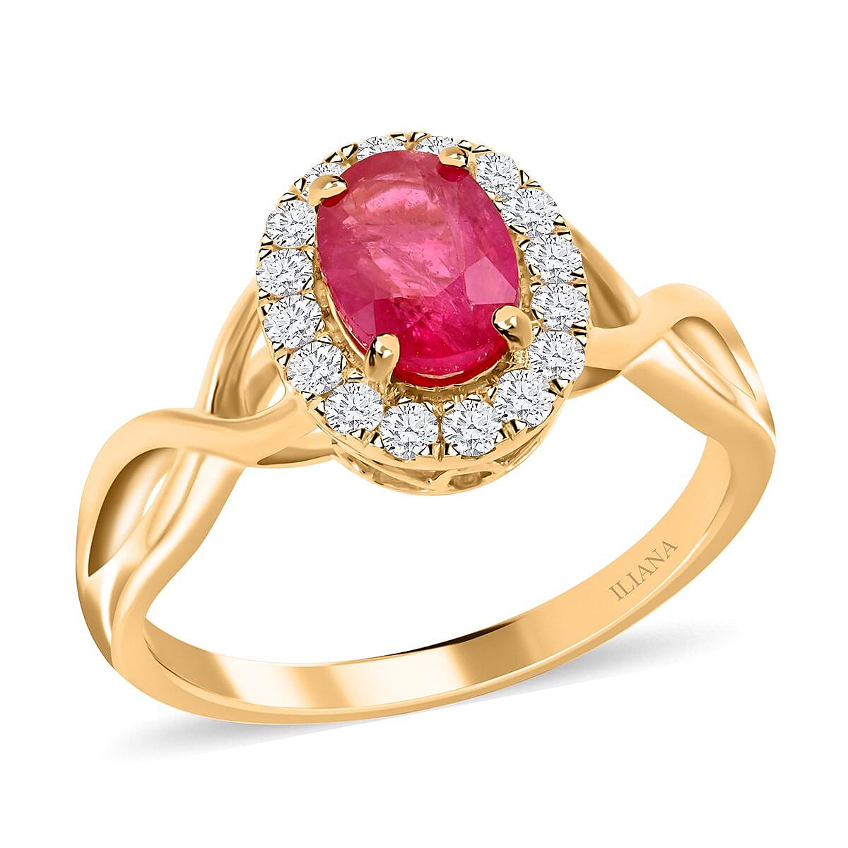 Certified & Appraised Iliana 18K Yellow Gold AAA Mozambique Ruby and G-H SI Diamond Infinity Shank Ring (Size 10.0) 4.05 Grams 1.25 ctw (Del. In 7-10 Days)