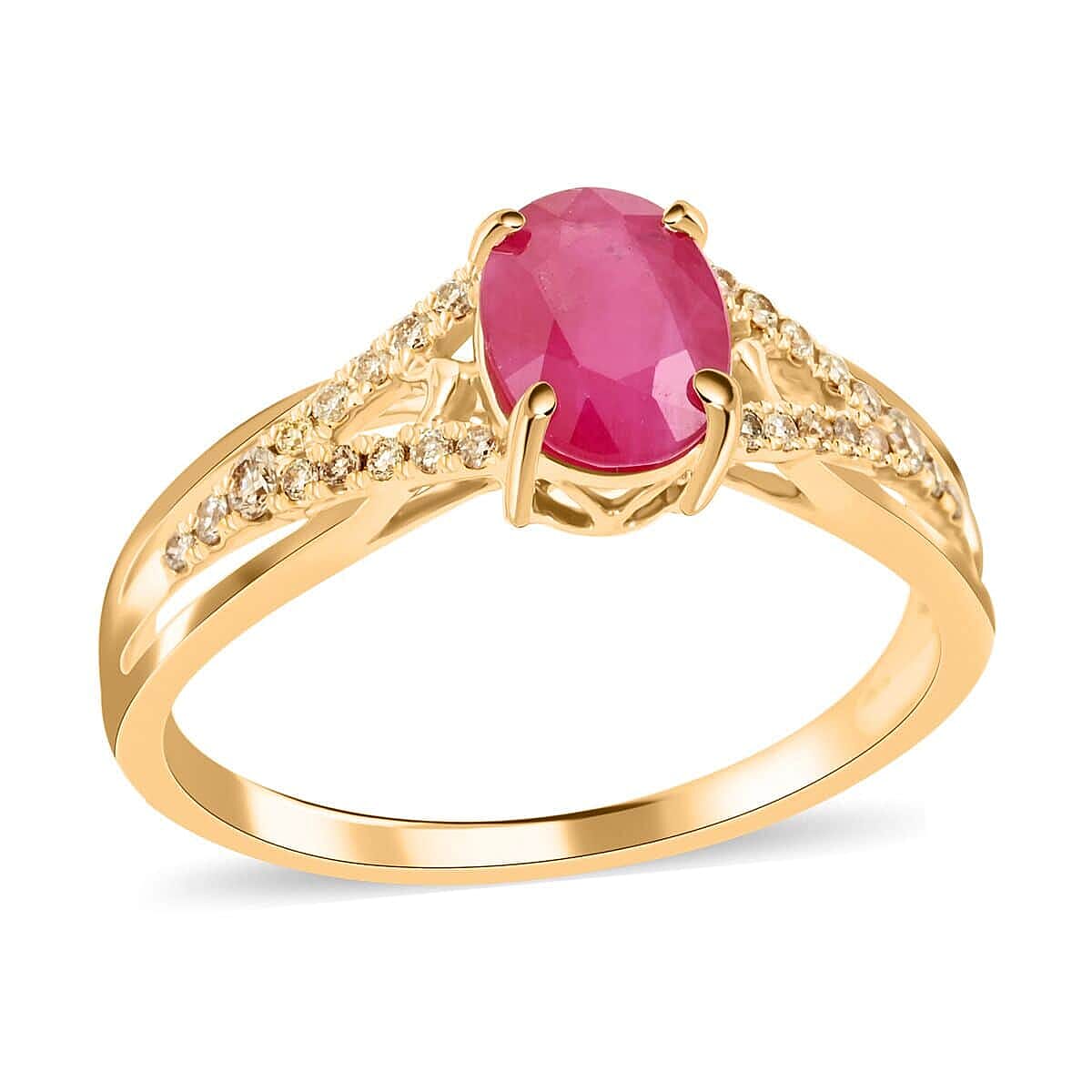 Certified & Appraised 14K YG AAA Mozambique Ruby and G-H I2 Diamond Ring 1.50 ctw (Del. In 7-10 Days)