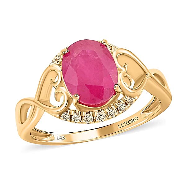 Certified & Appraised Luxoro 14K Yellow Gold AAA Mozambique Ruby and G-H I2 Diamond Ring 2.40 ctw (Del. In 7-10 Days)