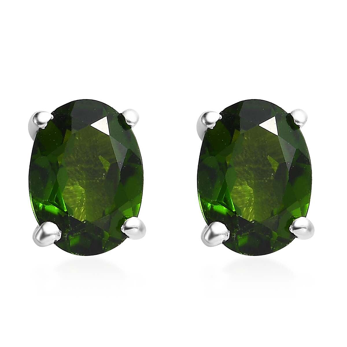 Chrome Diopside Solitaire Stud Earrings in Platinum Over Sterling Silver 1.65 ctw