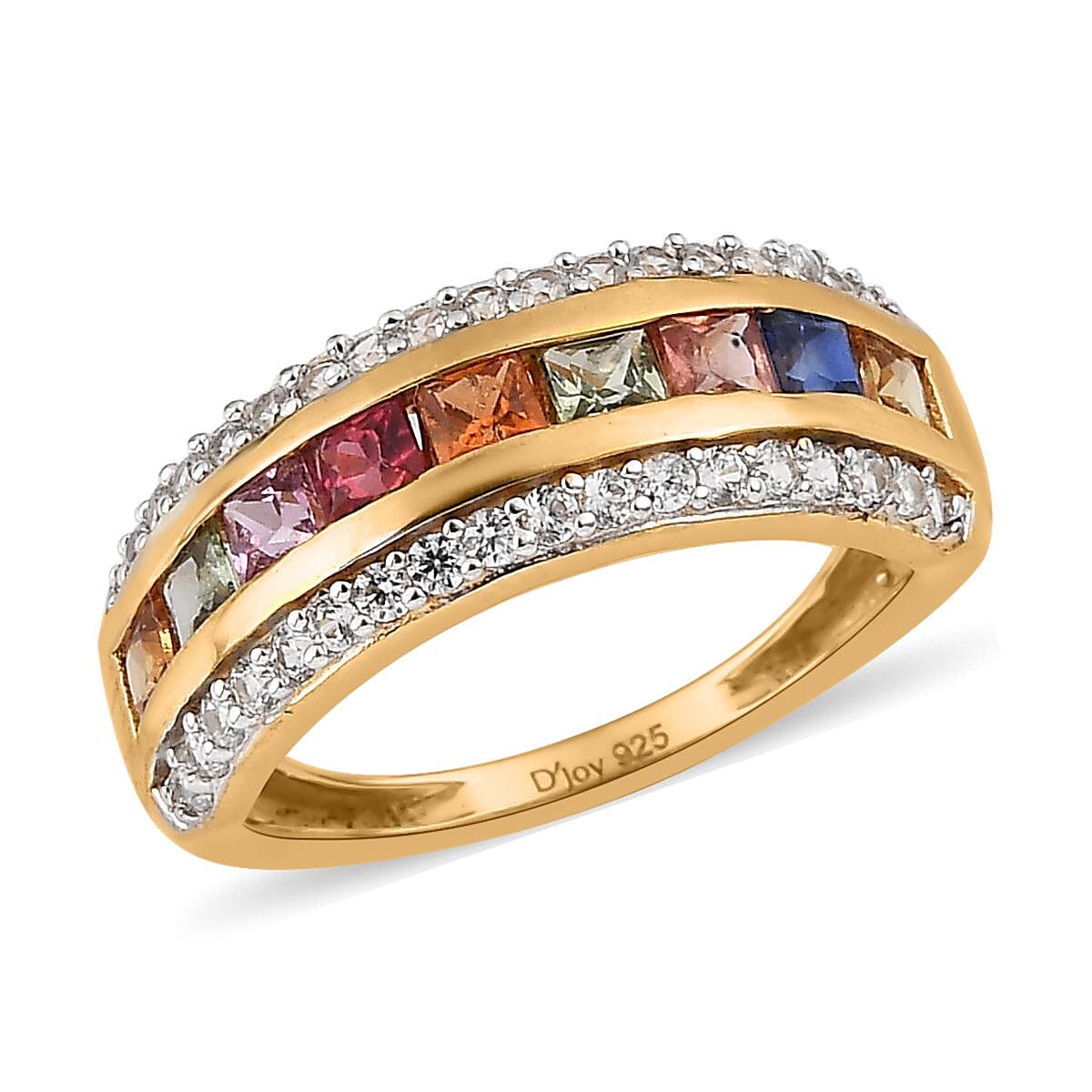Premium Multi Sapphire and White Zircon Ring in Vermeil Yellow Gold Over Sterling Silver (Size 10.0) 1.70 ctw