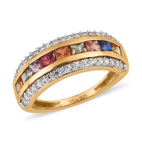 Premium Multi Sapphire and White Zircon Ring in Vermeil Yellow Gold Over Sterling Silver (Size 10.0) 1.70 ctw