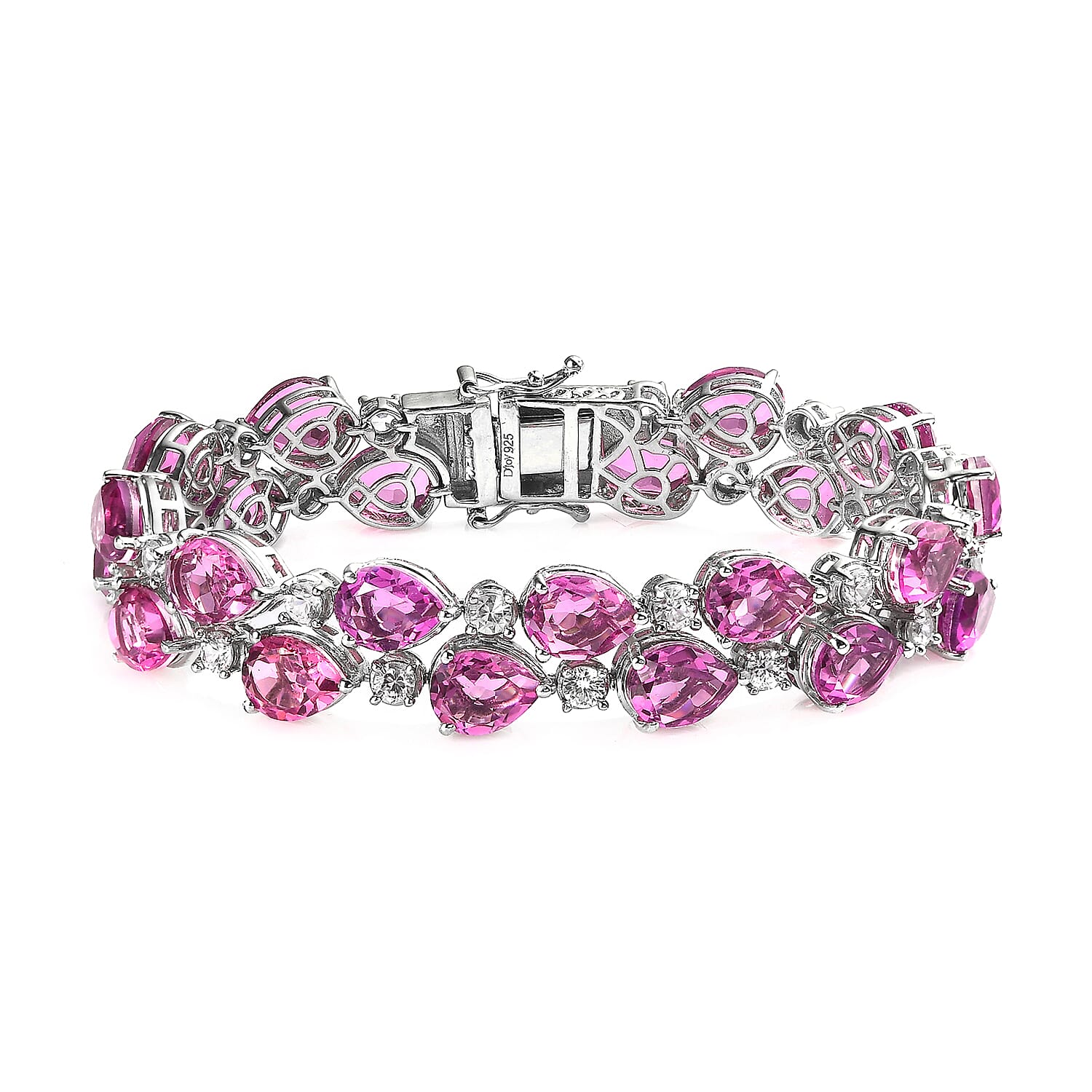Premium Radiant Orchid Quartz (Triplet) and White Zircon Bracelet in Platinum Over Sterling Silver (6.50 In) 34.00 ctw
