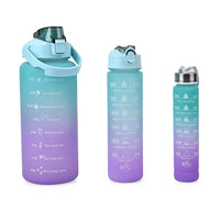 Set of 3 Plastic Sport Bottles 3 Color Rubber Coating 64oz, 32oz & 15oz