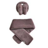 Brown 2pcs Faux Fur Earmuff (5.50"x8.65") and Scarf (3.93"x31.50")