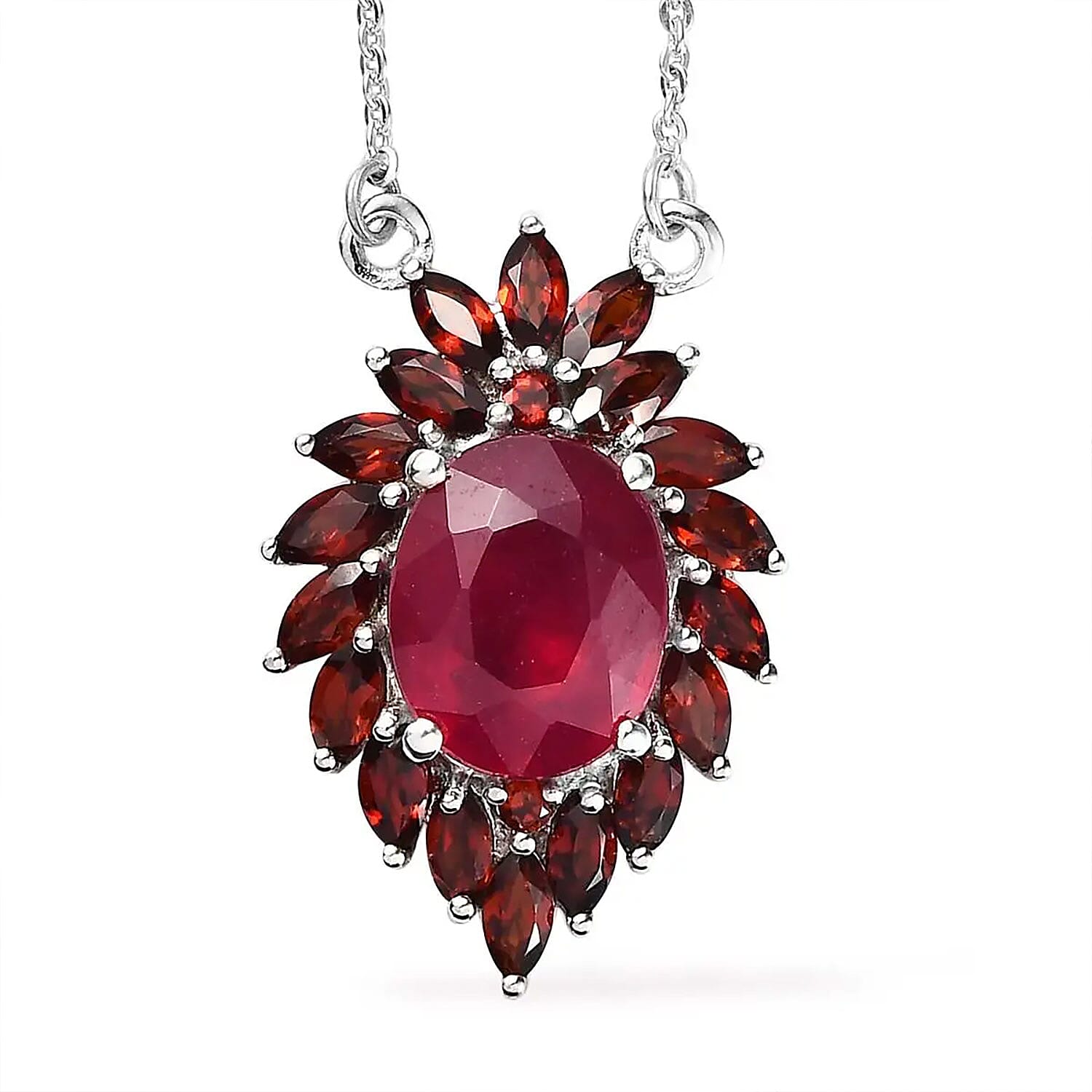 Niassa Ruby (FF) and Mozambique Garnet Necklace 18 Inches in Platinum Over Sterling Silver 5.90 ctw