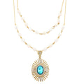 Simulated Blue Topaz, Freshwater Pearl and Austrian Crystal Floral Necklace 20 Inches in Goldtone - Sticky add to cart bar