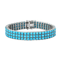 Premium Sleeping Beauty Turquoise Cluster Bracelet in Platinum Over Sterling Silver (8.00 In) 39.10 ctw