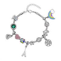 Gift Set - Snake Chain Bracelet with Interchangeable 12 Crystal Charms in Silvertone, Versatile Colorful Crystal Jewelry For Her, Birthday Anniversary Gift (7.0-9.0In)