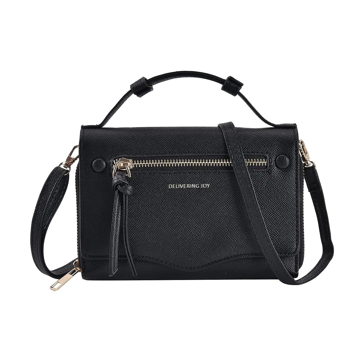 TLV Black Chic and Elegant Faux Leather Crossbody Wallet (7.5"x1.8"x5.3") with Shoulder Strap