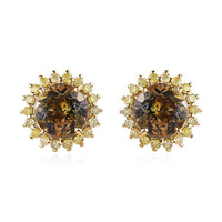 Luxoro 14K Yellow Gold Premium Golden Tanzanite and I3 Natural Yellow Diamond Sunburst Stud Earrings 3.25 ctw