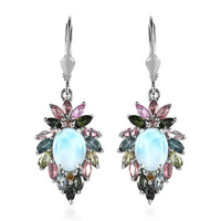 Larimar and Multi-Tourmaline Lever Back Earrings in Platinum Over Sterling Silver 6.65 ctw