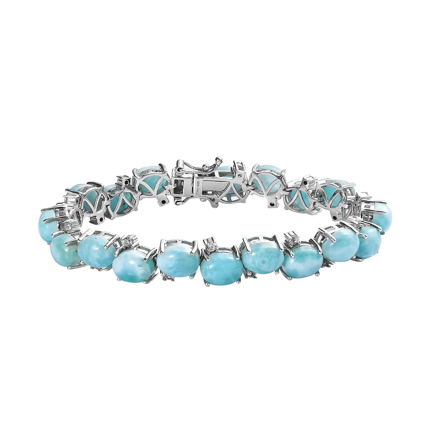 Larimar and White Zircon Bracelet in Platinum Over Sterling Silver (6.50 In) 33.85 ctw