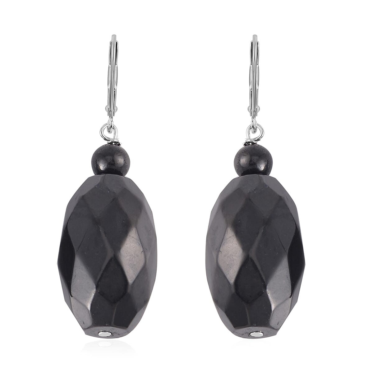 Shungite Faceted Beaded Dangle Earrings in Rhodium Over Sterling Silver 74.50 ctw