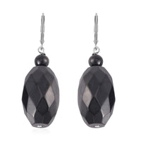 Shungite Faceted Beaded Dangle Earrings in Rhodium Over Sterling Silver 74.50 ctw