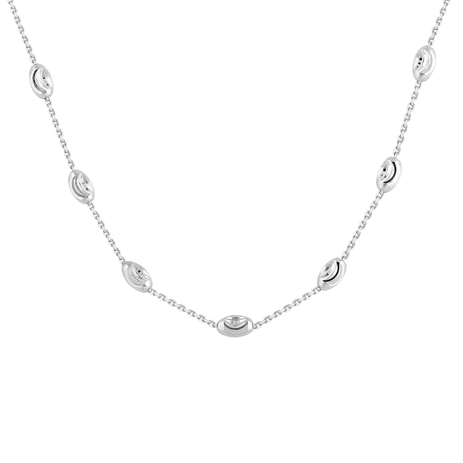 Italian Rhodium Over Sterling Silver Station Oval Moon Necklace (18 Inches) (6.3 g)