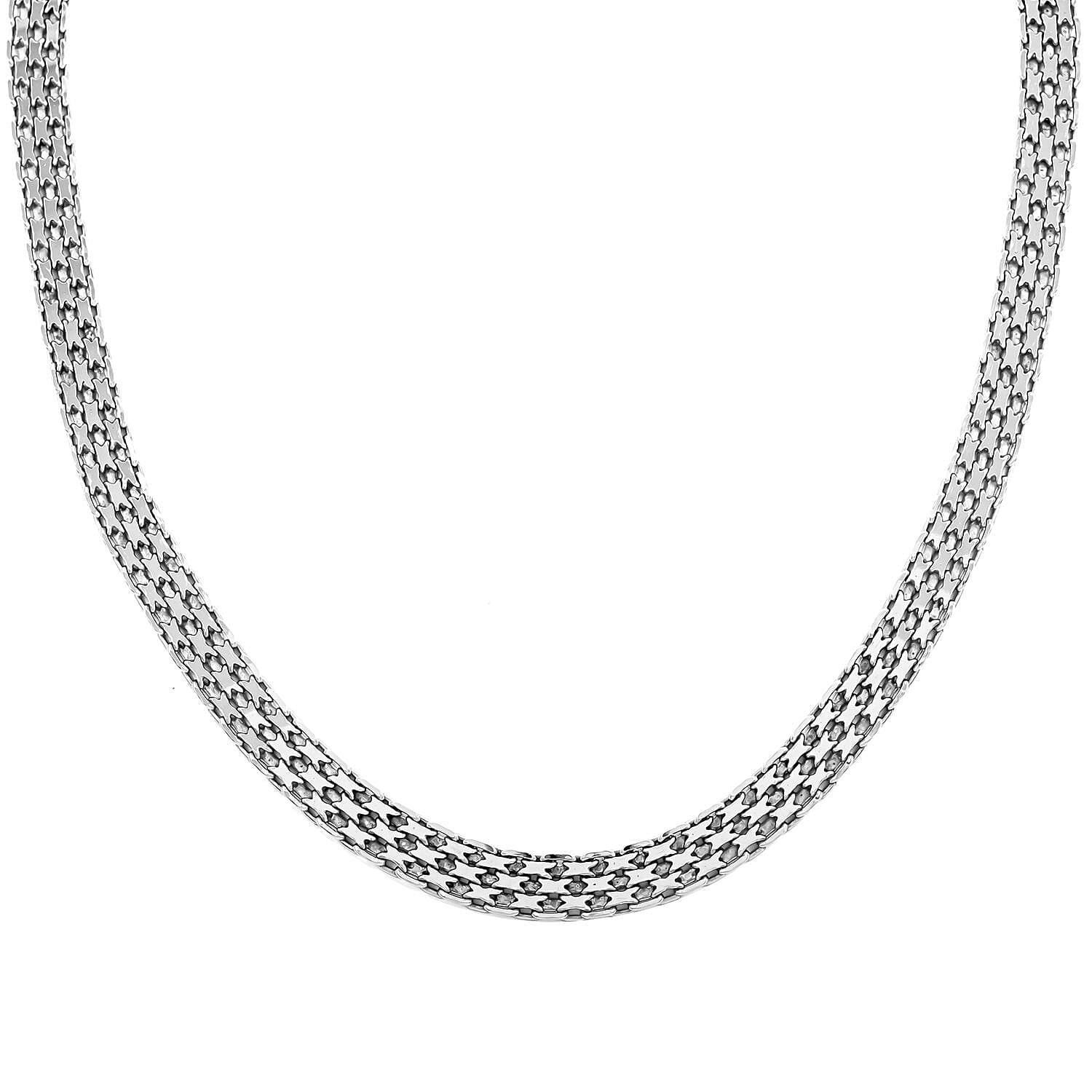 Italian Rhodium Over Sterling Silver Bismark Pave Necklace with Extender (18 Inches) (29.7 g)