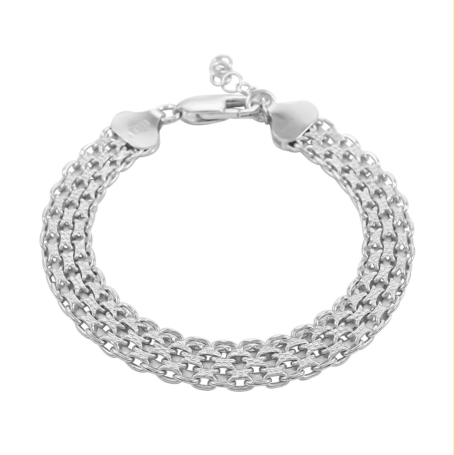 Italian Rhodium Over Over Sterling Silver Bismark Pave Bracelet with Extender (7.25 In) (12.6 g)