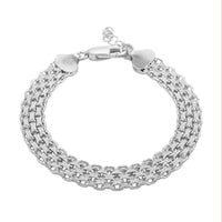 Italian Rhodium Over Over Sterling Silver Bismark Pave Bracelet with Extender (7.25 In) (12.6 g)