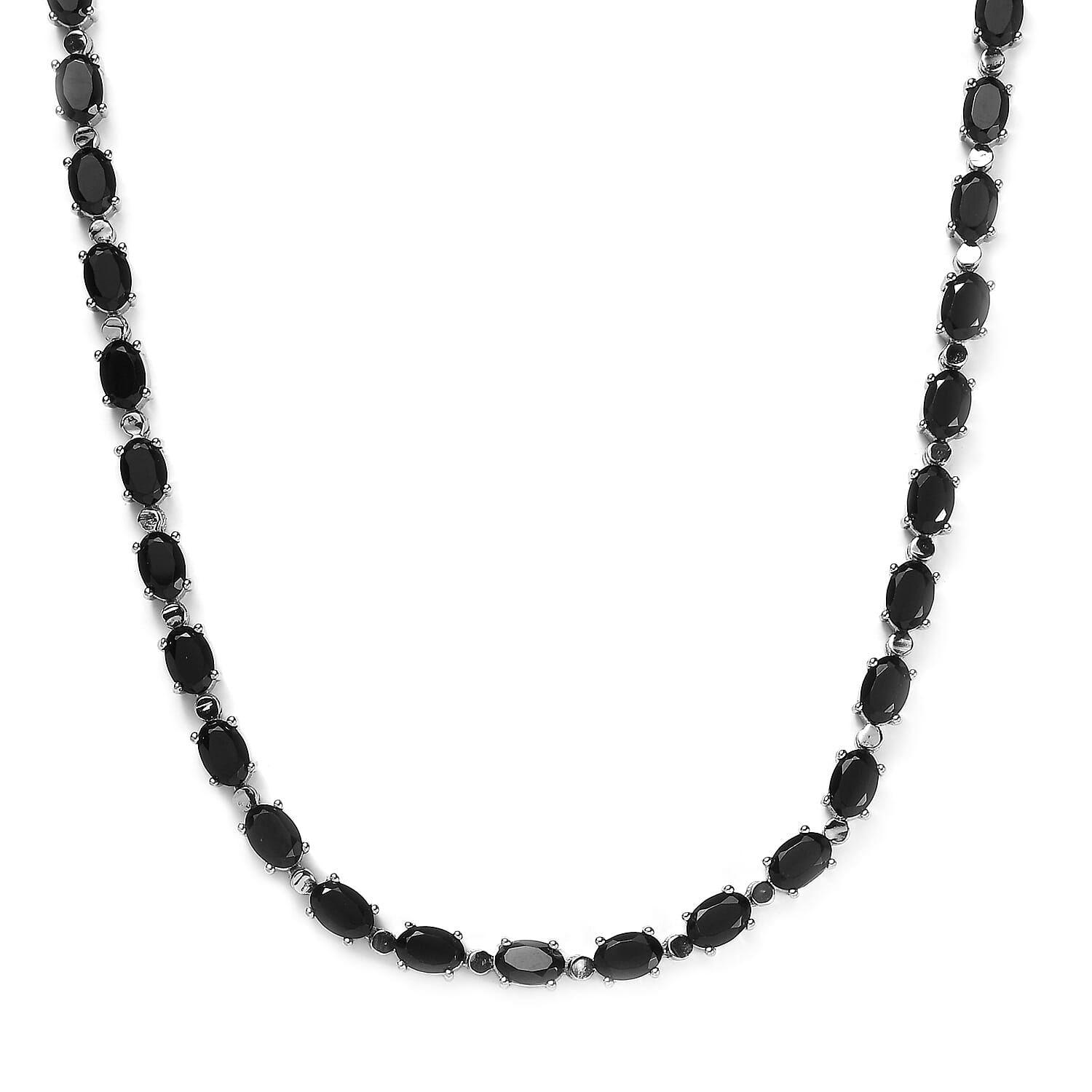 Thai Black Spinel Tennis Necklace 18 Inches in Stainless Steel 15.10 ctw