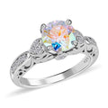 Dichroic Mist Moissanite and Moissanite Ring in Rhodium Over Sterling Silver 2.00 ctw - Sticky add to cart bar