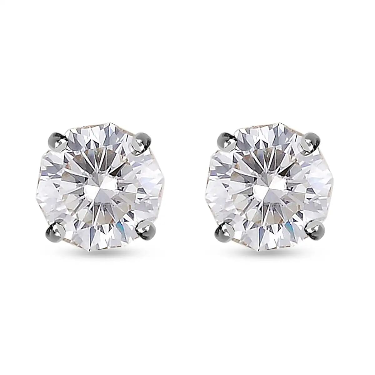 Moissanite Solitaire Stud Earrings in Rhodium Over Sterling Silver 1.90 ctw