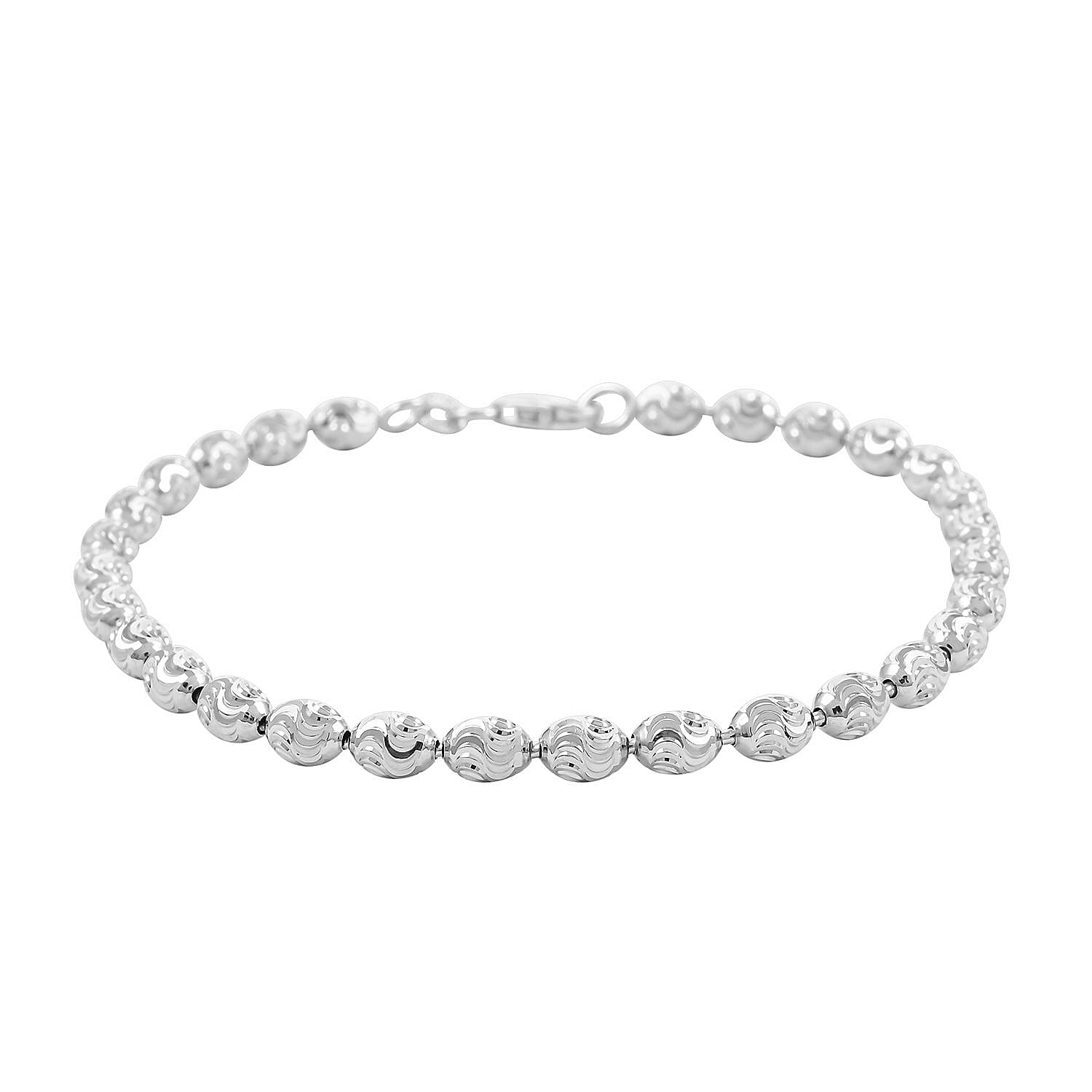 Italian Rhodium Over Sterling Silver Chicco Chain Bracelet (7.50 In) (4.30 g)