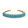 Premium Sleeping Beauty Turquoise and White Zircon Cuff Bracelet in Vermeil Yellow Gold Over Sterling Silver 14.15 ctw - Sticky add to cart bar