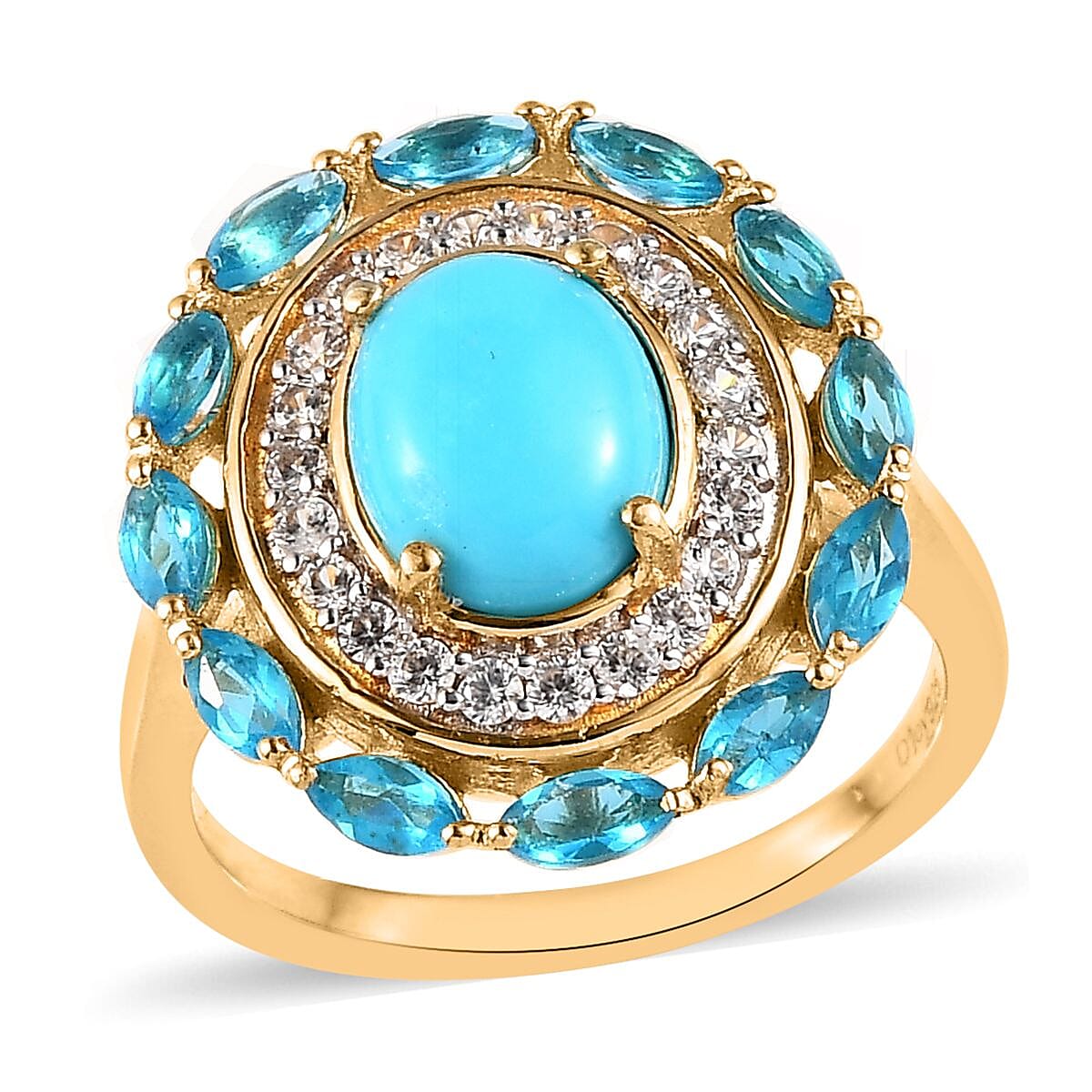 Premium Sleeping Beauty Turquois and Multi Gemstone Cocktail Ring in Vermeil Yellow Gold Over Sterling Silver (Size 10.0) 2.65 ctw