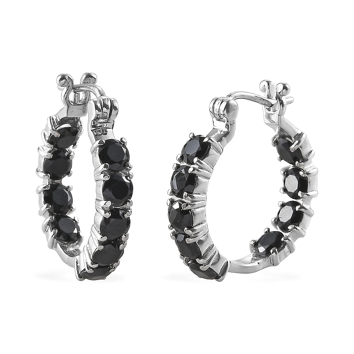 Thai Black Spinel 5.90 ctw Hoop Earrings in Stainless Steel